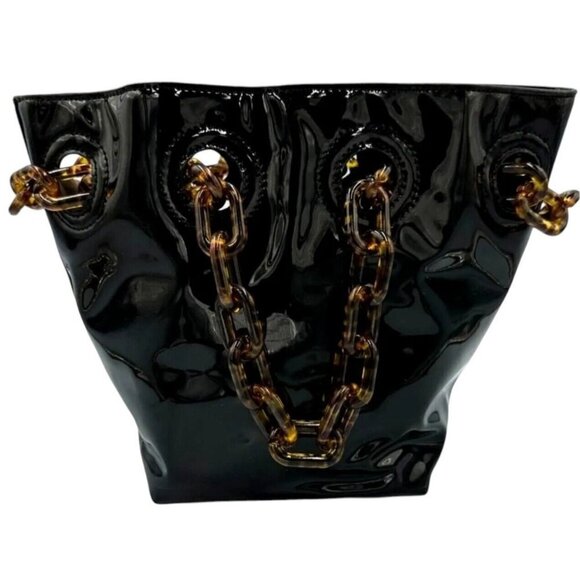 Studio 33 Women’s Woke Newbie Bucket Bag Patent Glossy Black Satchel Handbag NWT - Picture 3 of 12